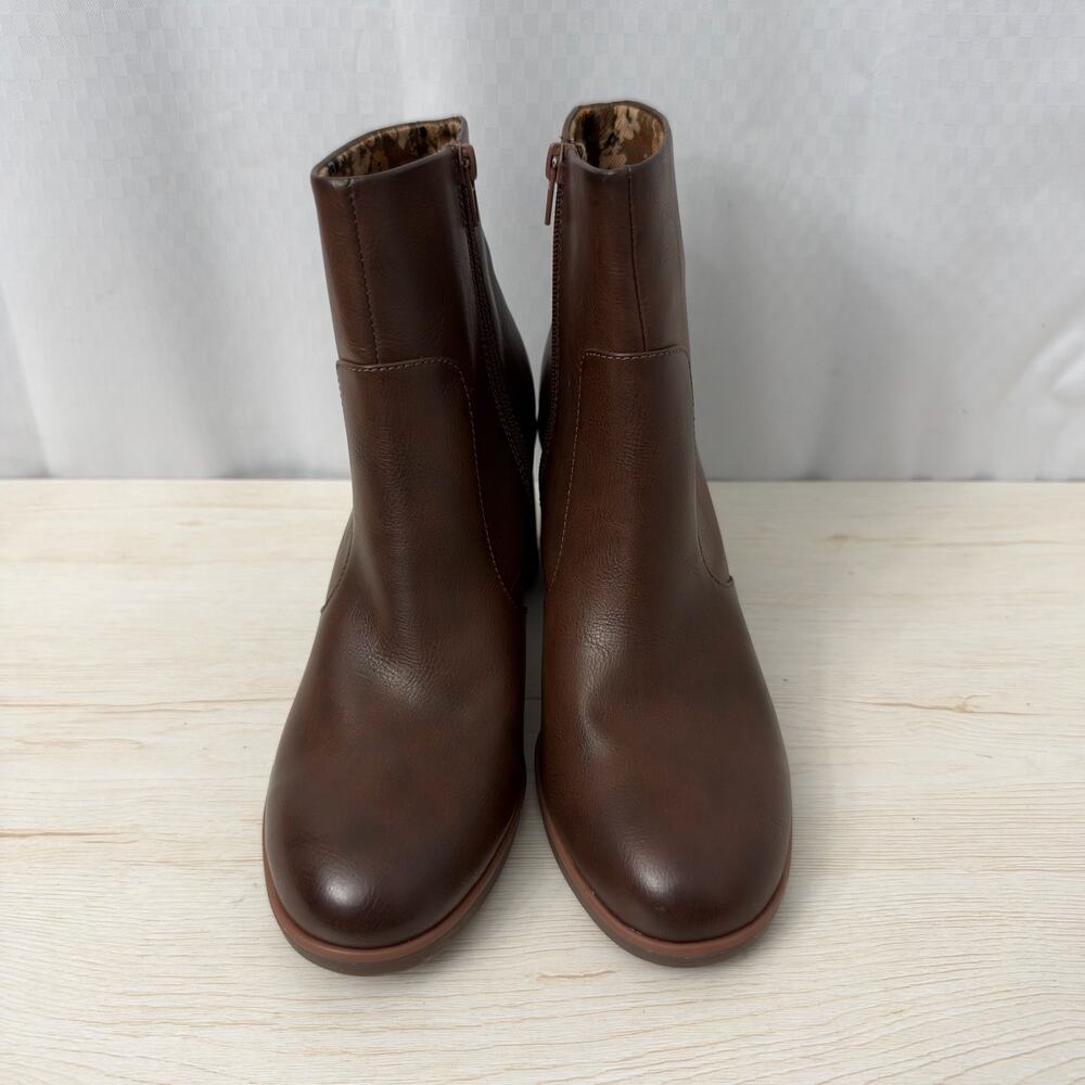Korks Boots Womens Size 11 M Destiny Block Heel Bootie Brown Faux Leather Zipper - Picture 3 of 13
